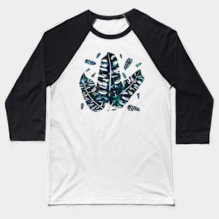 Blue Abstract Foliage Watercolor Pattern Baseball T-Shirt